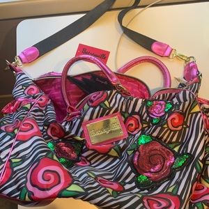 NWT Betsey Johnson Betseyville Rose Zebra Weekender Duffle Bag